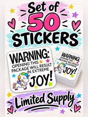 Set of 50 Mailing Unicorn Warning:Extreme Joy Stickers